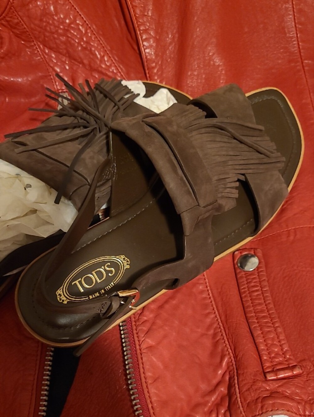 Tod's Brown Fringe Leather Mule Slides